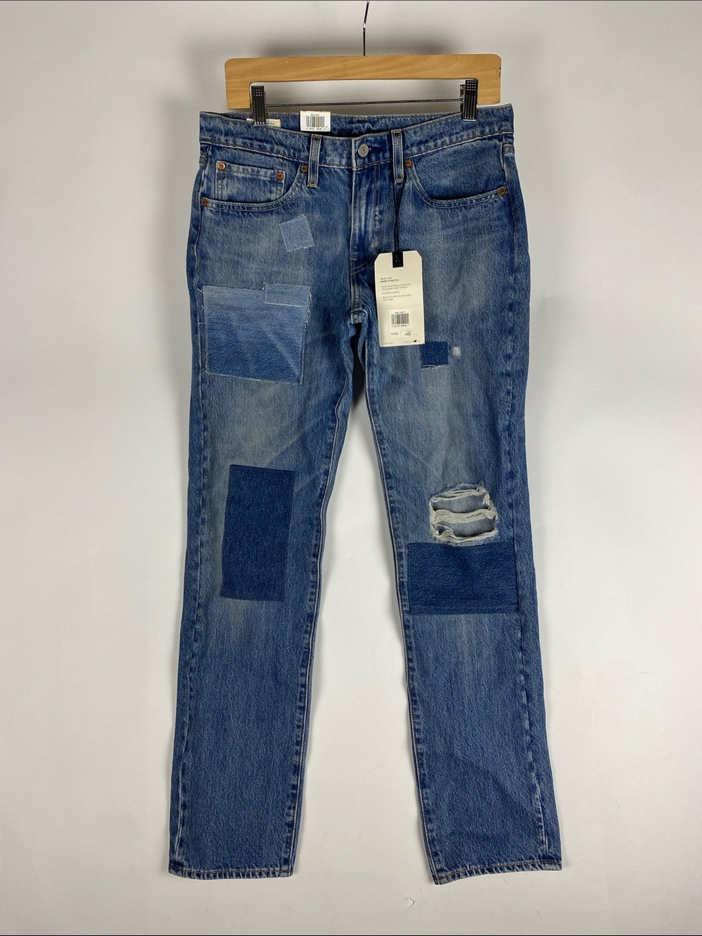 Levi's 511 Slim Big E Distressed Premium Blue Jeans Repaired Patched Men's 31.